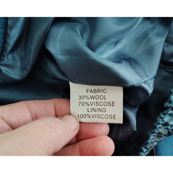 Lulu H Medium Wool Blend Blazer Jacket Teal Blue Patchwork Boho Lagenlook Ruched - Picture 8 of 8